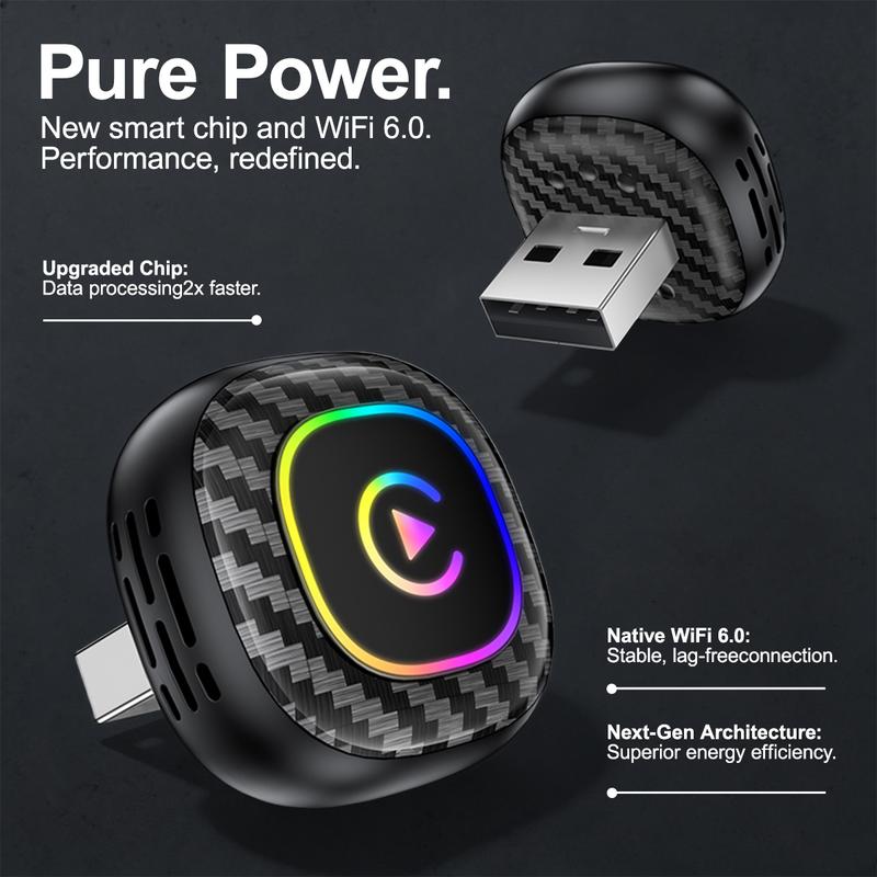 2026 Wireless CarPlay Adapter Dynamic Flowing Ambient Lighting