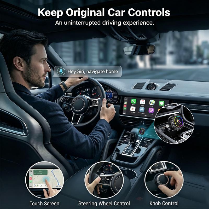 2026 Wireless CarPlay Adapter Dynamic Flowing Ambient Lighting